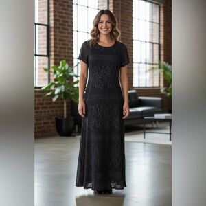 Black lace knit shimmery maxi dress